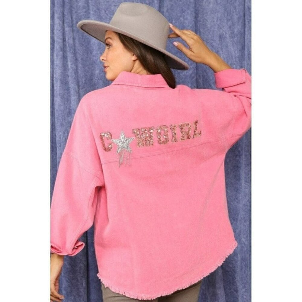 Cowgirl State of Mind Sequin Shacket in Pink